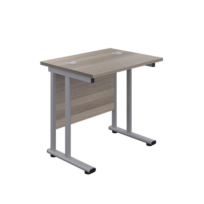 Twin Upright Grey Oak Rectangular Desk 800 X 600 Silver 