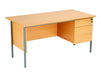 Eco 18 Rectangular Desk With Pedestal 1500 X 750 Beech With Black Frame 3 Drawer Pedestal