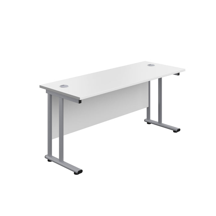 Twin Upright White Rectangular Desk 1400 X 600 Silver 