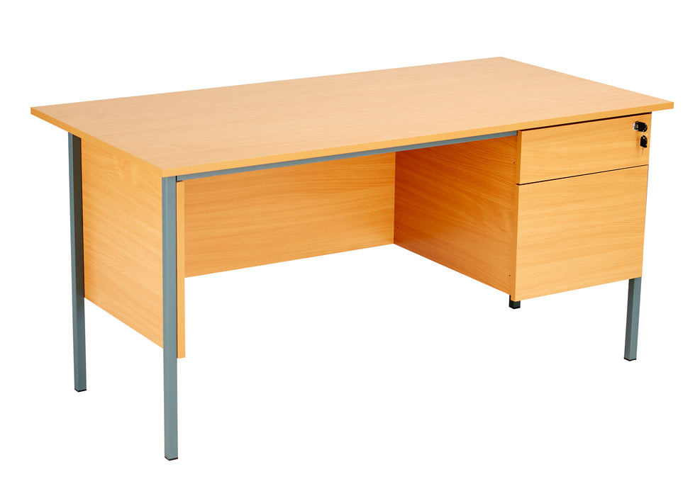 Eco 18 Rectangular Desk With Pedestal 1500 X 750 Beech With Black Frame 2 Drawer Pedestal