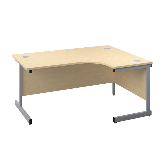 Single Upright Right Hand Radial Desk 1600 X 1200 Maple With Silver Frame With Desk High Pedestal
