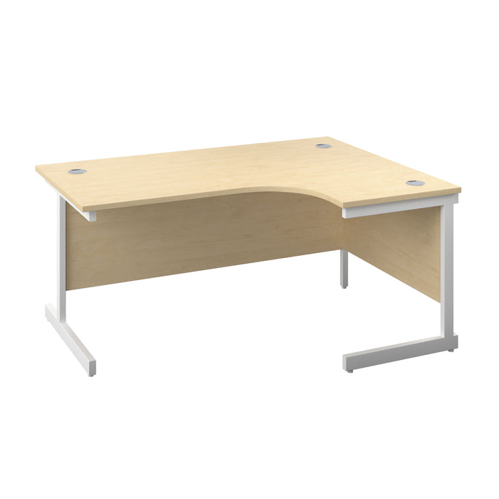 Single Upright Right Hand Radial Desk 1600 X 1200 Maple With White Frame No Pedestal