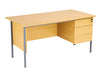 Eco 18 Rectangular Desk With Pedestal 1500 X 750 Oak With Black Frame 3 Drawer Pedestal
