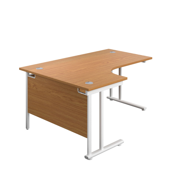 Twin Upright Left Hand Radial Desk 1600 X 1200 Nova Oak With White Frame With Desk High Pedestal