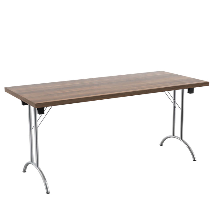 One Union Rectangular Folding Table 1600 X 700 Chrome Dark Walnut
