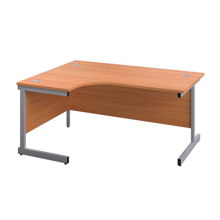 Single Upright Left Hand Radial Desk 1600 X 1200 Beech With Silver Frame With Desk High Pedestal