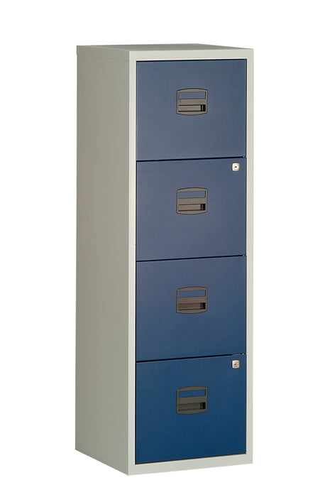 Bisley A4 Personal And Home 4 Drawer Filer Grey And Blue  