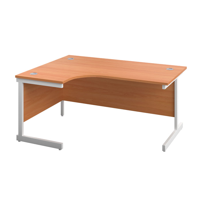 Single Upright Left Hand Radial Desk 1600 X 1200 Beech With White Frame With Desk High Pedestal