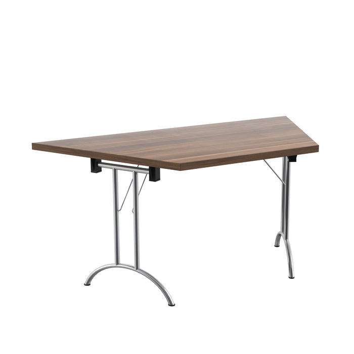 One Union Trapezoidal Folding Table 1600 X 800 Chrome Dark Walnut