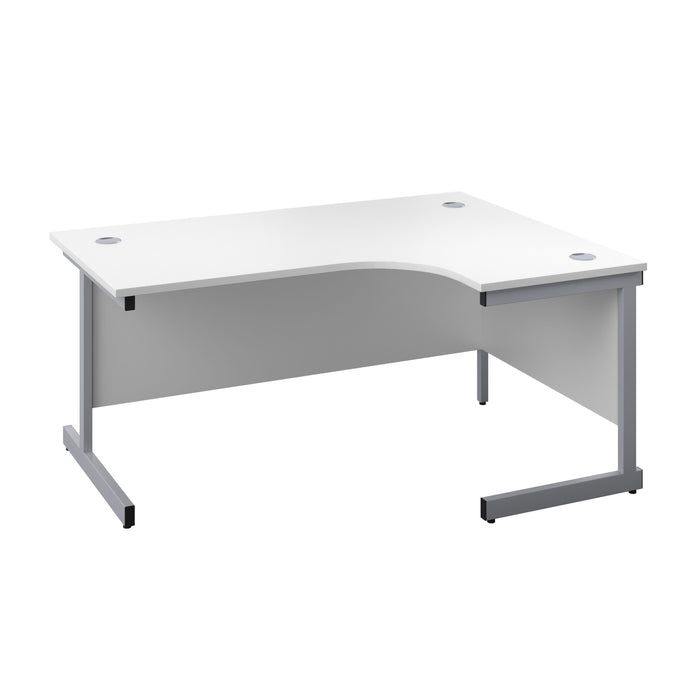 Single Upright Right Hand Radial Desk 1600 X 1200 White With Silver Frame With Desk High Pedestal