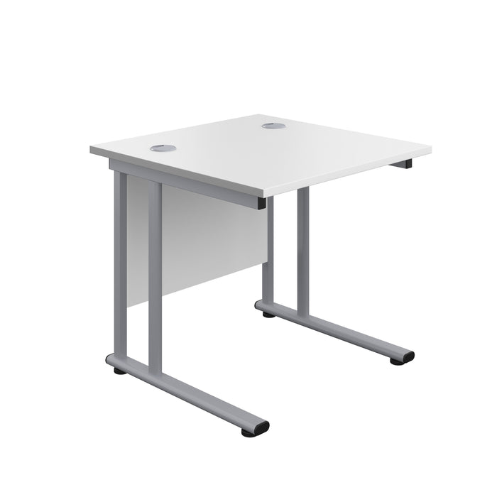 Twin Upright White Rectangular Desk 800 X 800 Silver 