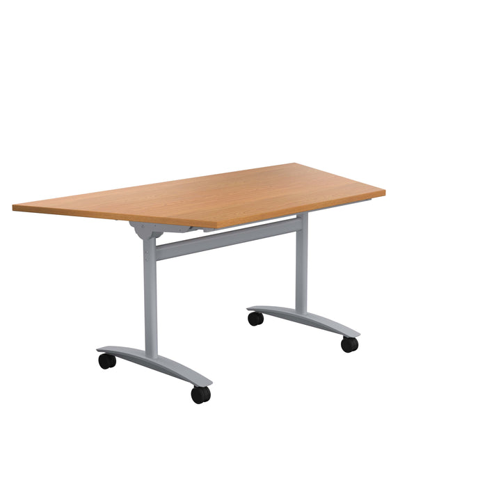 One Tilting Trapezoidal Table With Silver Legs 1600 X 800 Nova Oak 