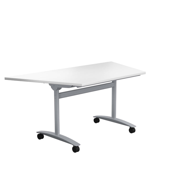 One Tilting Trapezoidal Table With Silver Legs 1600 X 800 White 