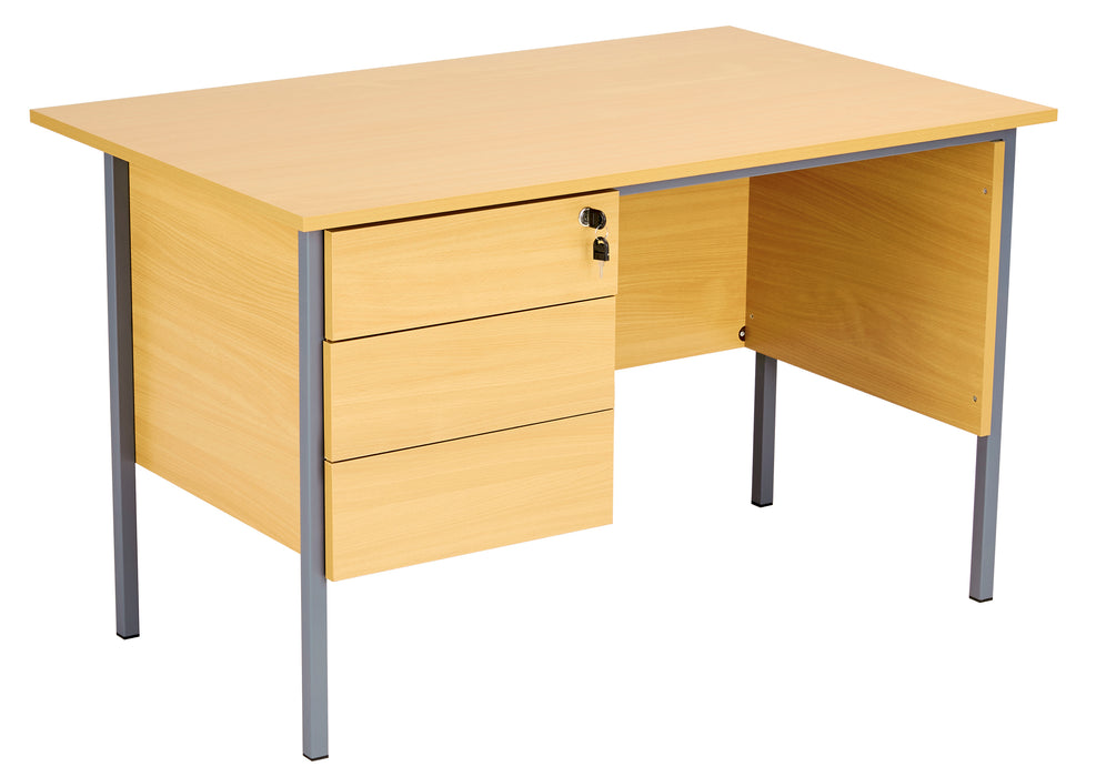 Eco 18 Rectangular Desk With Pedestal 1200 X 750 Oak With Black Frame 3 Drawer Pedestal