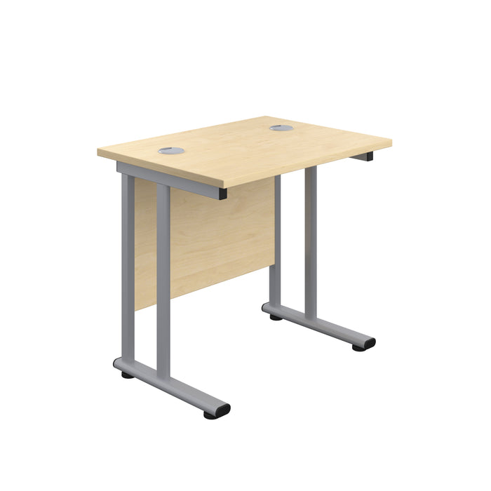 Twin Upright Maple Rectangular Desk 800 X 600 Silver 