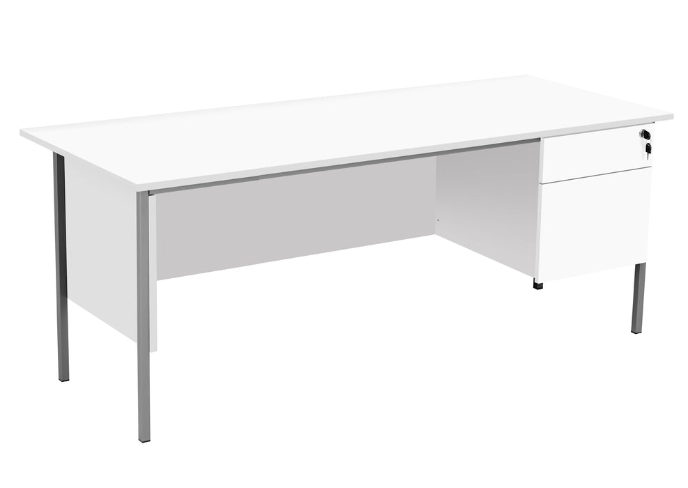 Eco 18 Rectangular Desk With Pedestal 1800 X 750 White With Black Frame 2 Drawer Pedestal
