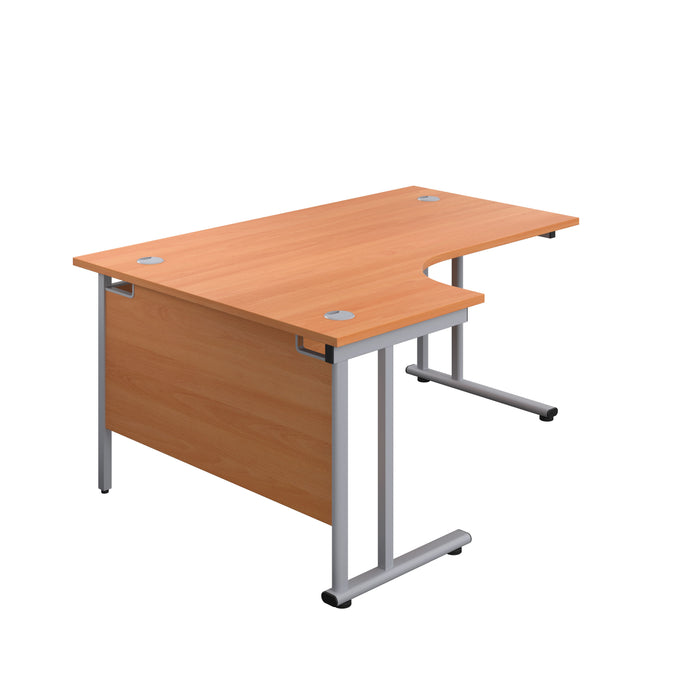 Twin Upright Left Hand Radial Desk 1600 X 1200 Beech With Silver Frame With Desk High Pedestal
