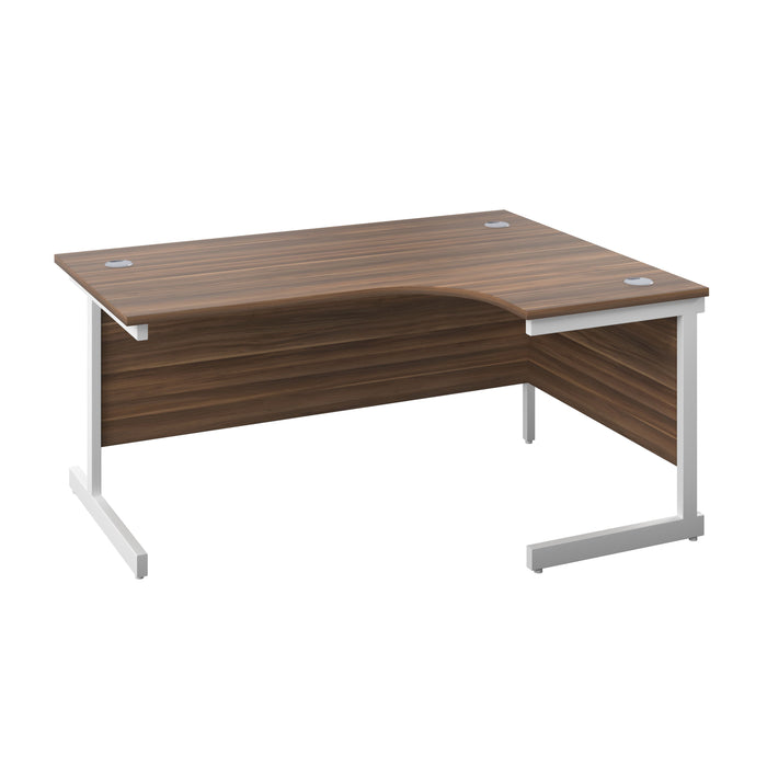 Single Upright Right Hand Radial Desk 1600 X 1200 Dark Walnut With White Frame With Desk High Pedestal