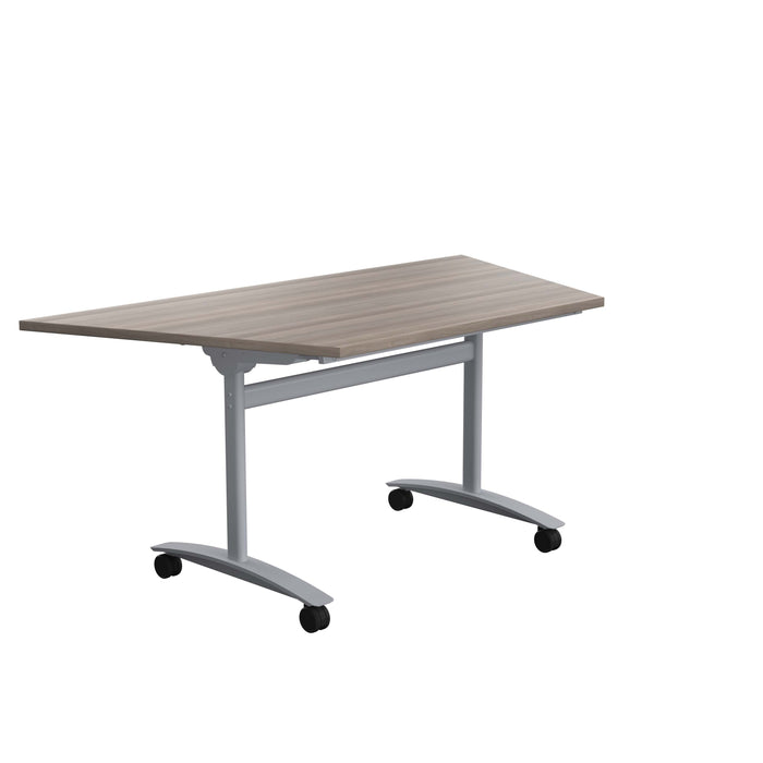 One Tilting Trapezoidal Table With Silver Legs 1600 X 800 Grey Oak 