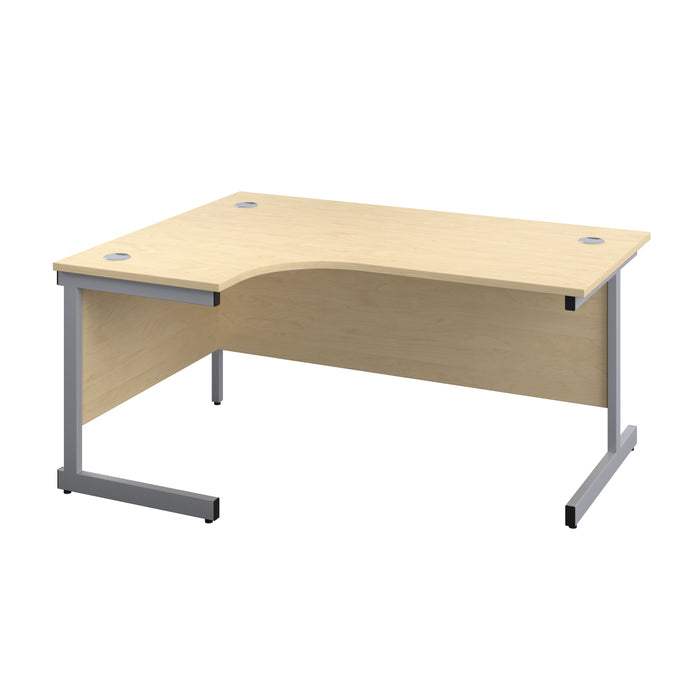 Single Upright Left Hand Radial Desk 1600 X 1200 Maple With Silver Frame No Pedestal