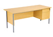 Eco 18 Rectangular Desk With Pedestal 1800 X 750 Oak With Black Frame 2 Drawer Pedestal